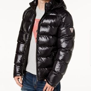 Guess mens hooded puffer coat